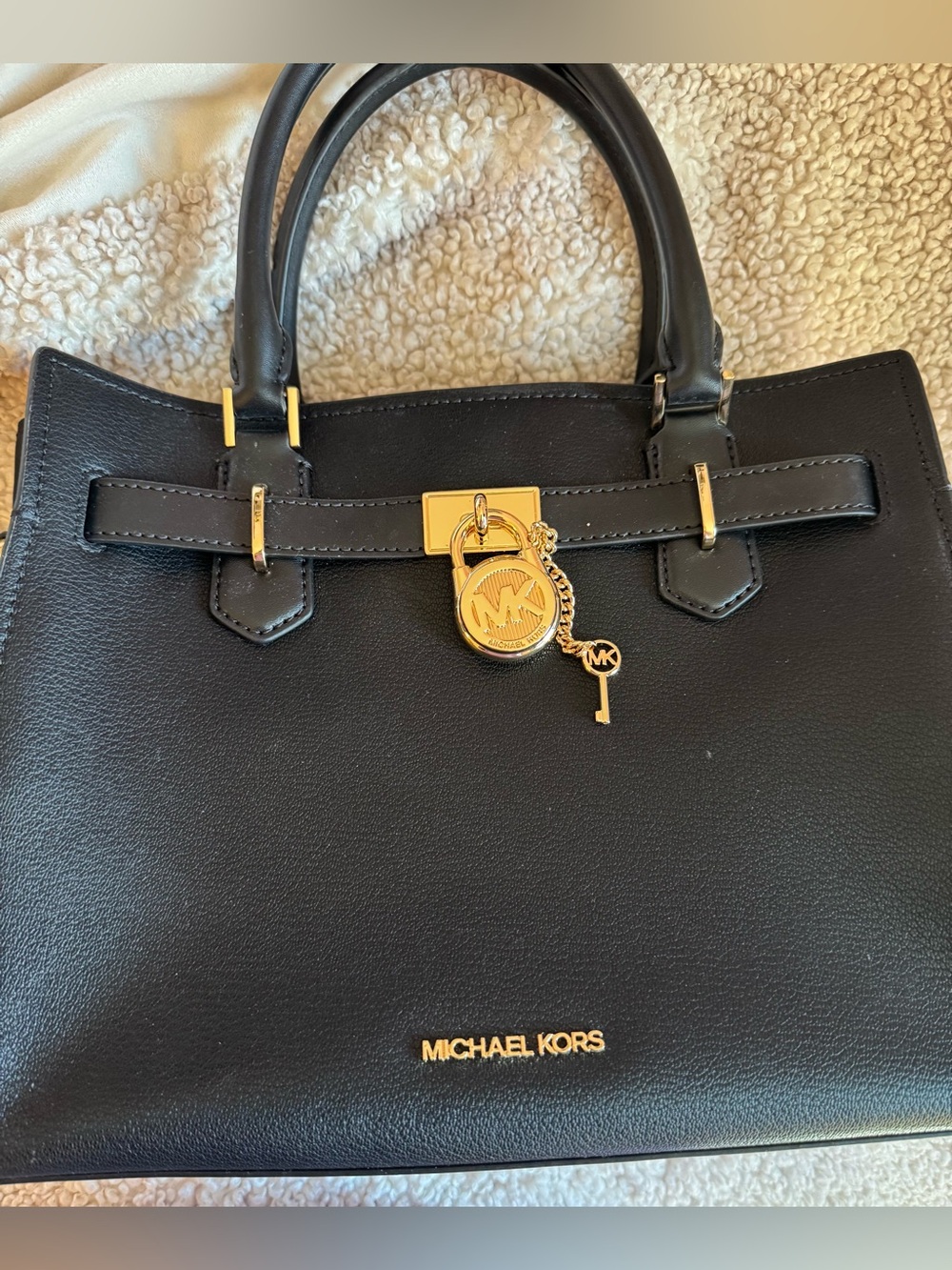 Michael Kors Black Leather Hamilton Tote with Gold Hardware